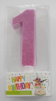 Zahlenkerze 9,5 cm - Glitter pink - Zahl 1
