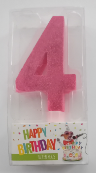 Zahlenkerze 9,5 cm - Glitter pink - Zahl 4