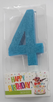 Zahlenkerze 9,5 cm - Glitter blau - Zahl 4