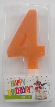 Zahlenkerze 9,5 cm - Glitter orange - Zahl 4