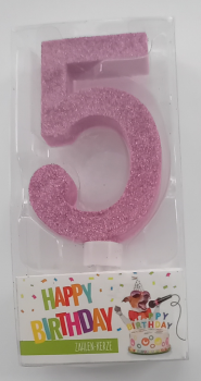 Zahlenkerze 9,5 cm - Glitter pink - Zahl 5