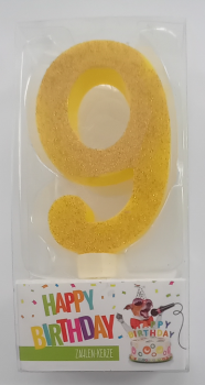Zahlenkerze 9,5 cm - Glitter gelb - Zahl 9