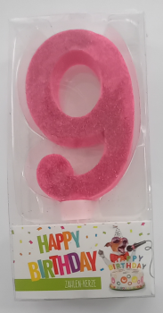 Zahlenkerze 9,5 cm - Glitter pink - Zahl 9