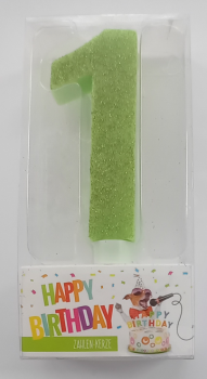 Zahlenkerze 9,5 cm - Glitter grün - Zahl 1