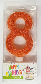 Zahlenkerze 9,5 cm - Glitter orange - Zahl 8
