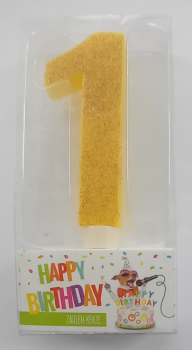 Zahlenkerze 9,5 cm - Glitter gelb - Zahl 1