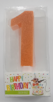 Zahlenkerze 9,5 cm - Glitter orange - Zahl 1