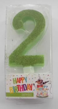 Zahlenkerze 9,5 cm - Glitter grün - Zahl 2