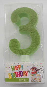Zahlenkerze 9,5 cm - Glitter grün - Zahl 3
