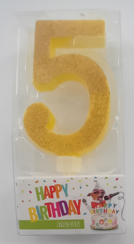 Zahlenkerze 9,5 cm - Glitter gelb - Zahl 5