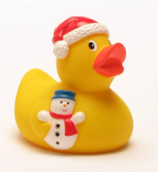 Bade Ente - 8cm - gelb - Weihnachtsmann mit Schneemann